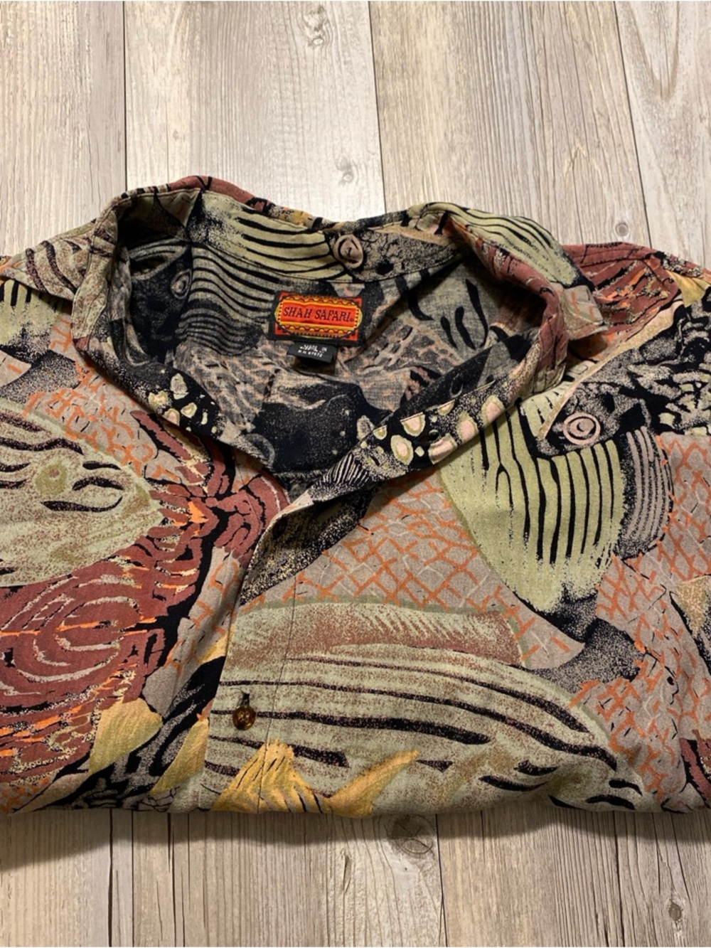 Shah Safari Mens Short Sleeve Button Shirt Fish Montage Design Vintage XL - Picture 11 of 11